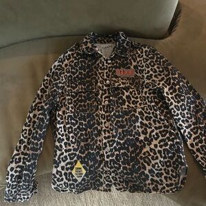 Ganni ticket to ride patchwork leopard shirt jacket